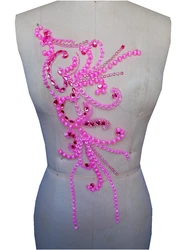 Zbroh New pure handmade strass applique 42*25cm cucire su cristalli rosa patch trim per abito accessori fai da te