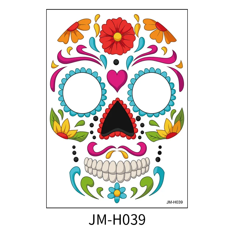 1Sheet Waterproof Sweatproof Day of the Dead Masquerade Spooky Makeup Temporary Stickers Halloween Face Tattoo Stickers