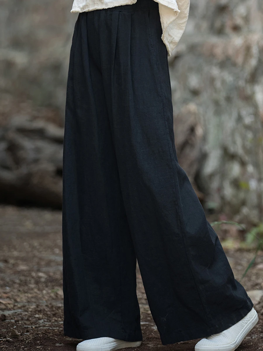 Pantaloni da yoga da donna in lino di cotone artistico Pantaloni a gamba larga Vestibilità ampia plus Size Pantaloni casual comodi e traspiranti cinesi