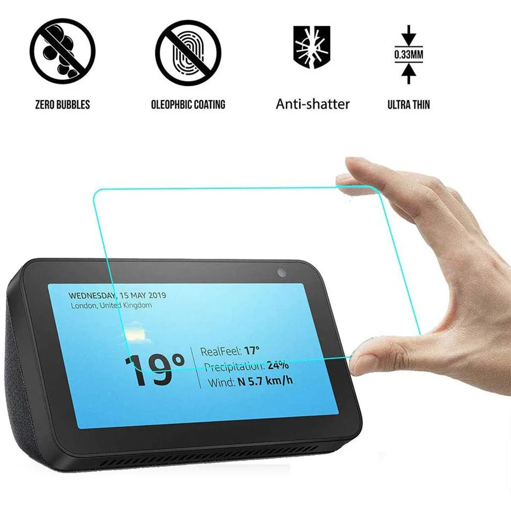 A13E-واقي شاشة زجاجي لفيلم Echo Show 5 من الزجاج المقسى الشفاف للخدش #2