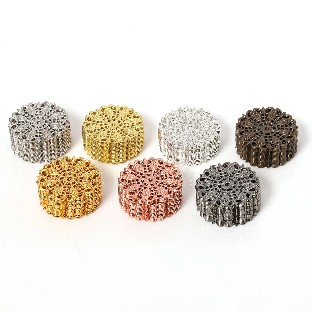 20pcs/lot 25mm Flowers Filigree Wraps Hollow Out Peacock Feather Connectors Charms For DIY Jewelry Making Findings Components