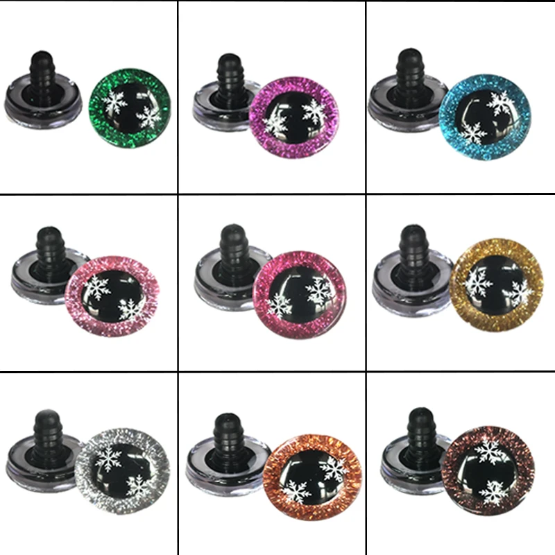 20Pcs Toy Eye Decoration Accessories 3D Safety Eyes Flashing Snowflake Eyes 3D Eyes, 12-25mm Suitable for Plush Toys Doll Accessories DIY Handmade Doll Eyes Christmas Easter