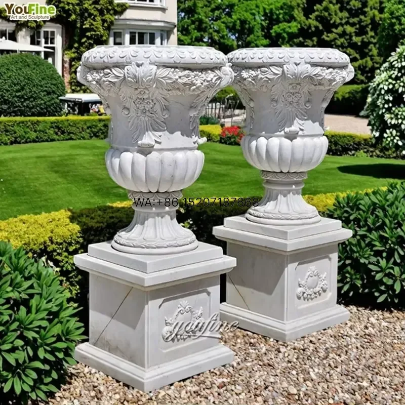 Wmwmnu Hand Carved Custom Marble Garden Planter Flower Pot Statue Affordable Outdoor Decor for Sale