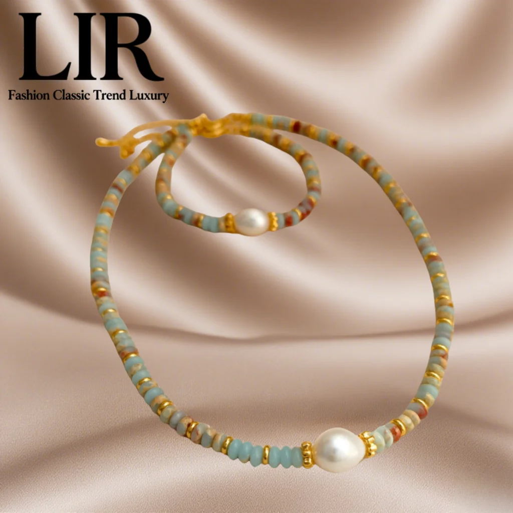 

LIR 2025 New Jewelry Set: Natural Stone Beads + Baroque Pearl, Necklace & Bracelet, Minimalist & Versatile