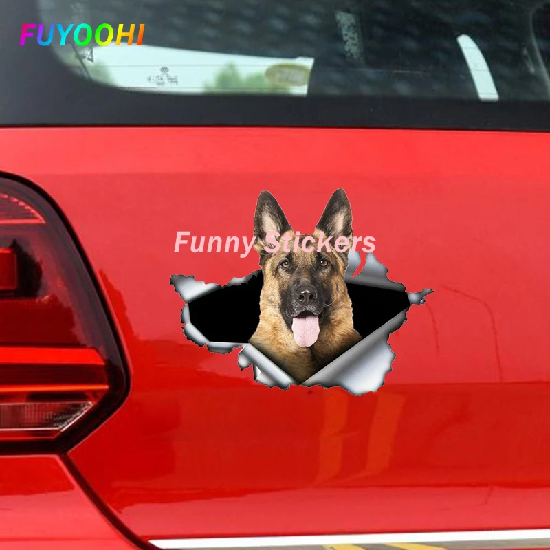 FUYOOHI Play Stickers Self-adhesive 3D Decal Pet Dog German Shepherd Car Sticker Auto Decors on Bumper Rear Window Trolly Case