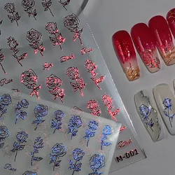 5D Red and Blue Rose Flower Nail Sticker Accessories Embossed Manicure Self-pressing Nail Decoration Nail Art Slider Decal