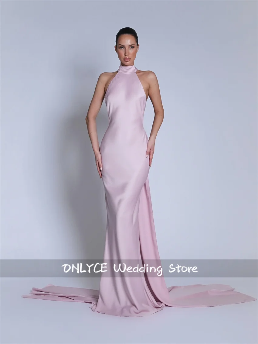 

Simple Mermaid Prom Party Dress For Brides Halter Sleeveless 2026 Backless Women Bridal Gown Vestido de Novia Customized