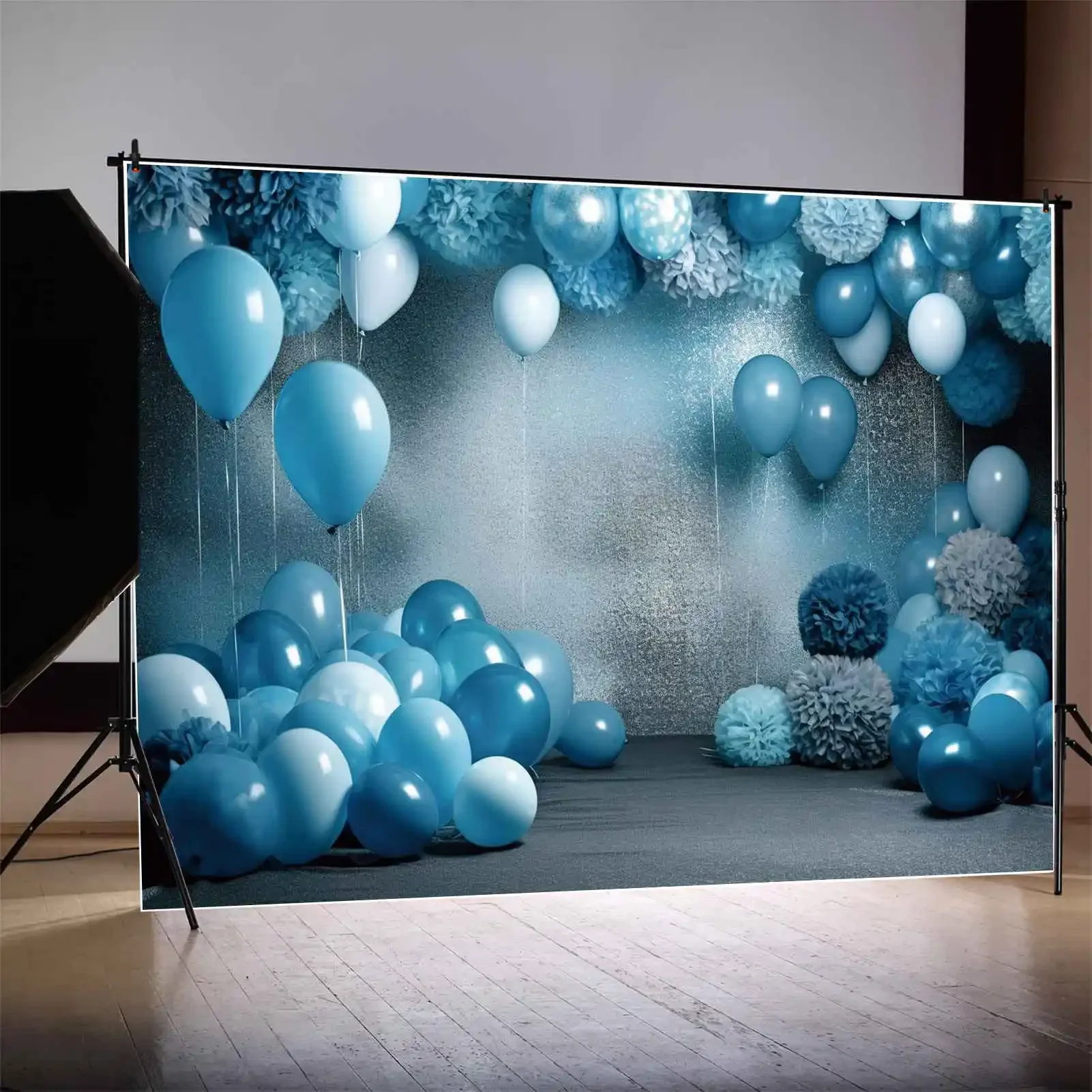 MOON.QG-fondo personalizado para fiesta de cumpleaños, cartel de papel de aluminio para pared, suelo, globo, flores, accesorios para fotomatón