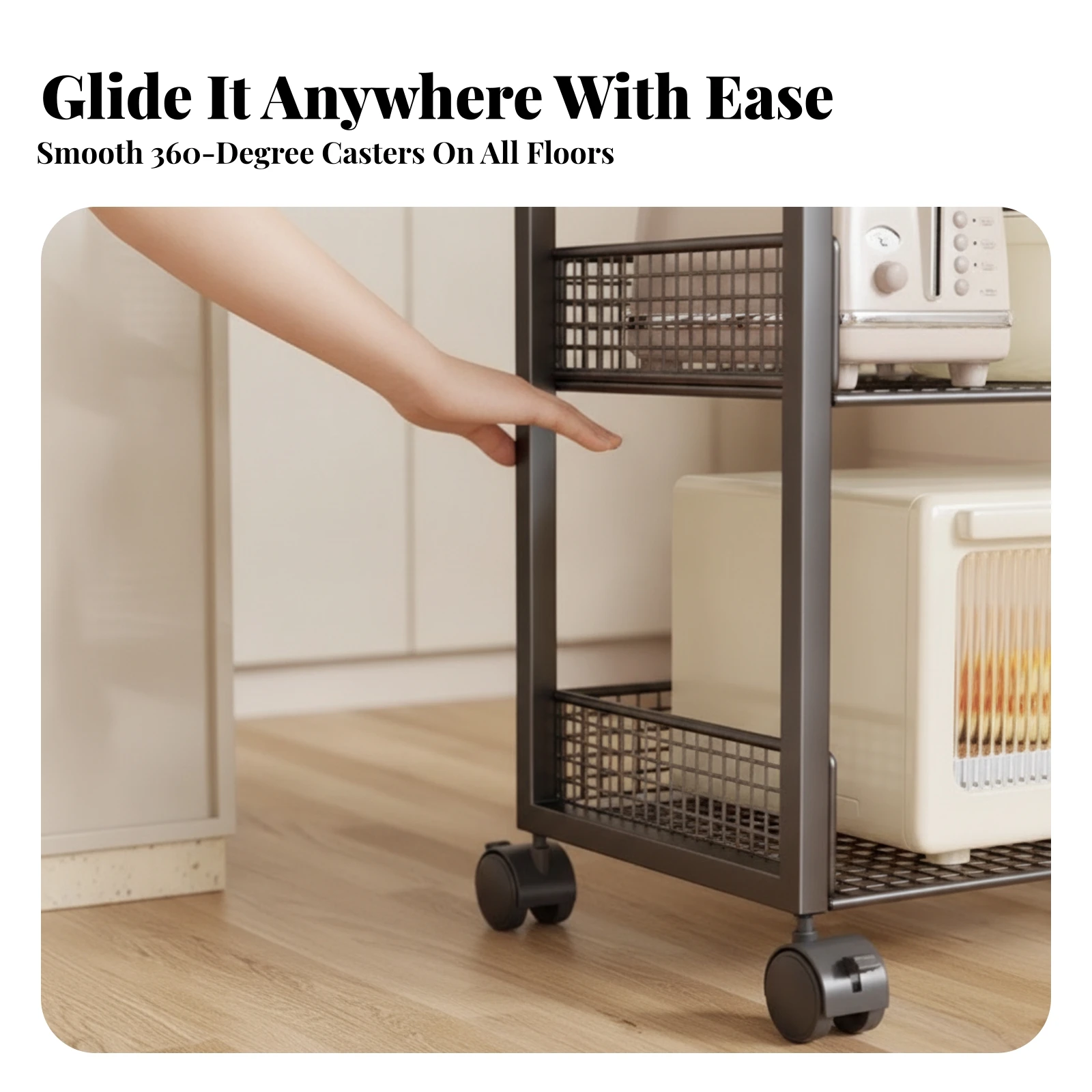 Rolling Kitchen Storage Rack Compact Kitchen Storage Cart Mobile Shelving Unit Low Height for Apartment Dwellers, Small Areas