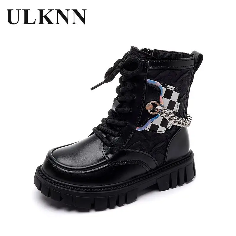 Girls black Boots 2023 New Winter Waterproof Non-slip Boots Kid's Chain Black Short Boots For Children Bota Infantil Shoes Kids