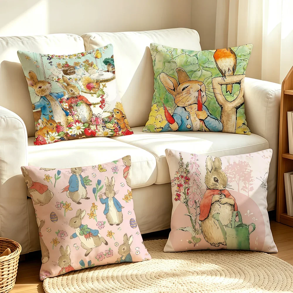 Cartoon P-Peter R-Rabbit-S cushion cover Soft Smooth Pillow Case Hidden Zipper Washable Decorative Couch Office Gift
