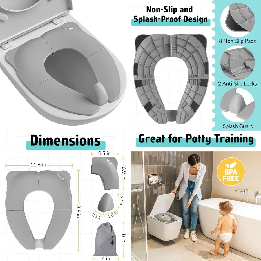 

Portable and Foldable Potty Seat for Toddlers and During Travel: Compact Design with Storage Bag NonSlip Base Splash Guard Prot