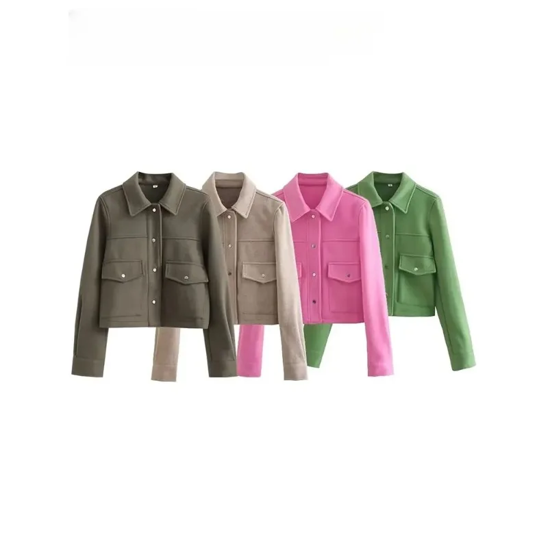 

Jackets For Womens Autumn Fashion Solid Front Pockets Button Long Sleeve Jacket Elegant Woman Casual Outerwear Coat