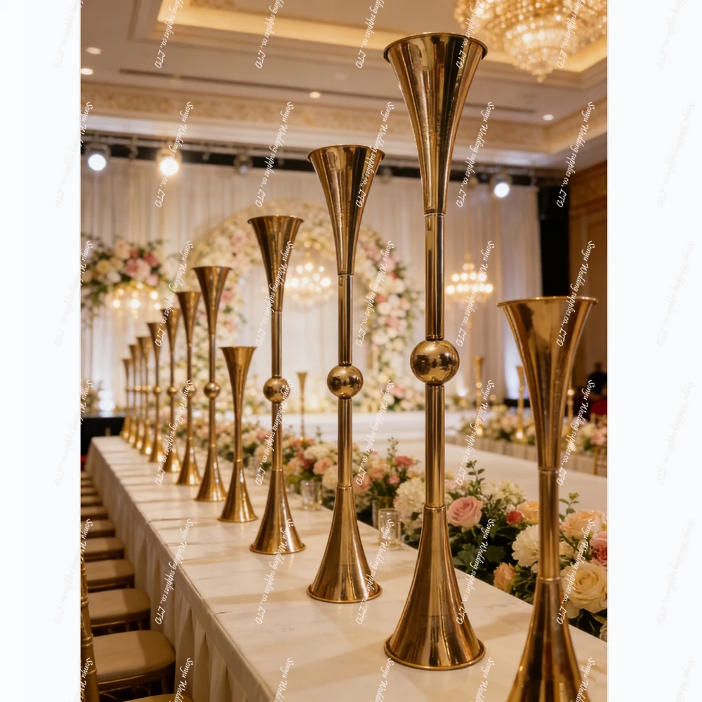 

12 шт. 60-120 см, товары для свадебного декора, элегантная большая золотая металлическая ваза, подсвечник-цветочница для свадеб
