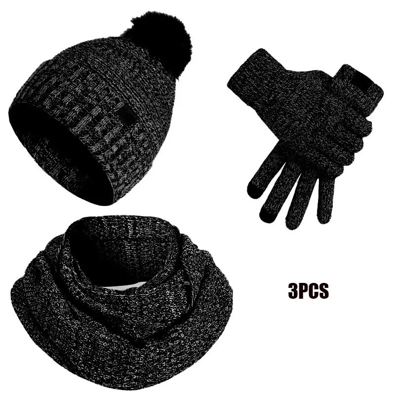 2025 트렌디 겨울 액세서리: 니트 모자, 스카프, 장갑 세트, 푹신한 폼폼 AB 얀 세트, 엄마/아내 선물