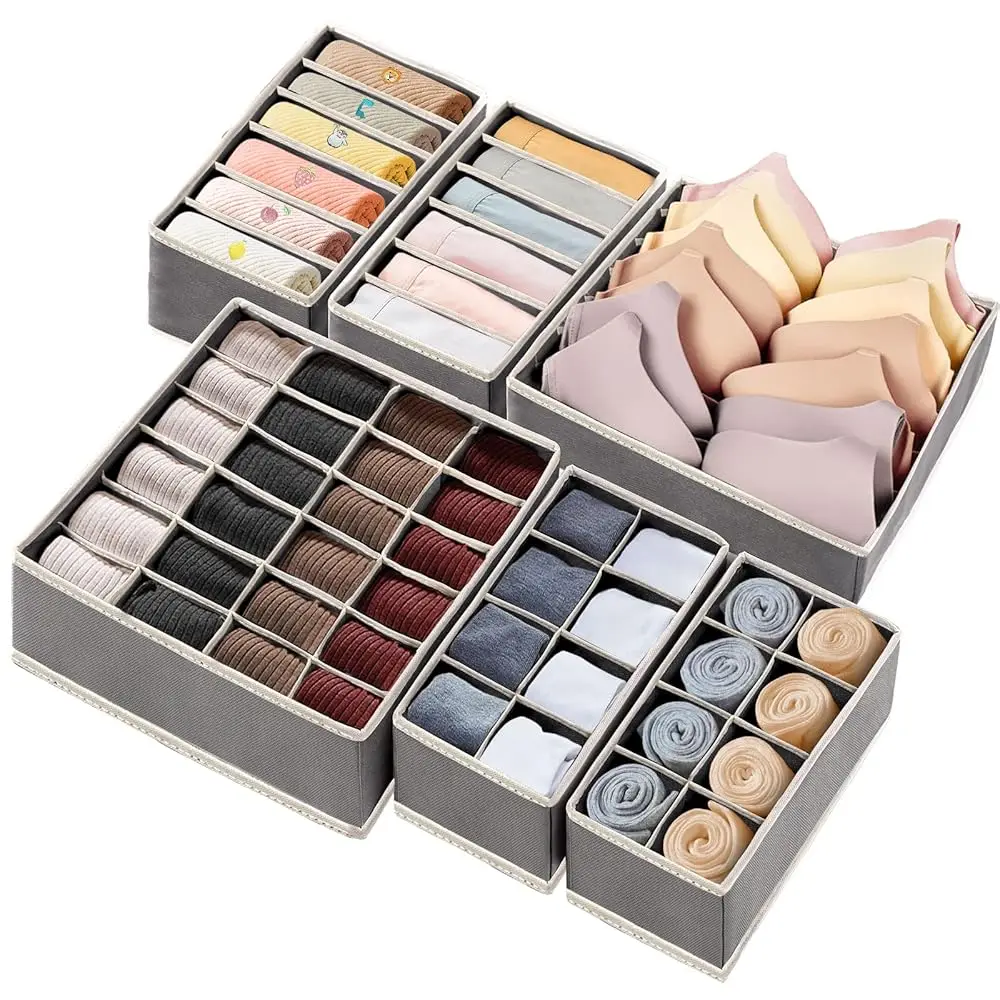 

Набор из 6 органайзеров для ящиков: складной органайзер на 59 отделений для носков и бюстгальтеров, тканевые разделители для ящиков и шкафов