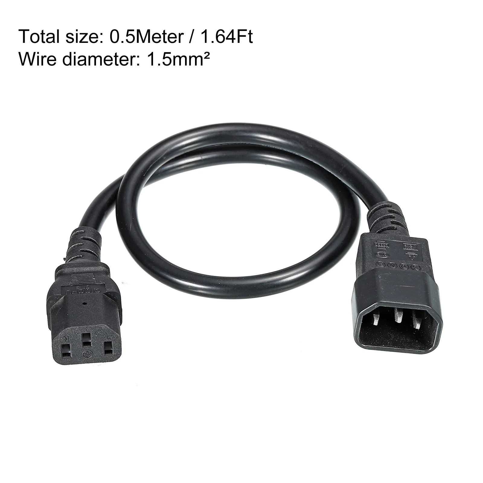 Cable de alimentación de CA de 0,5 m/1m/1,5 m, 3 pines C14 macho a C13 hembra, 1,5 mm2, 250V, 10A, Cable de extensión PDU para ordenador portátil, electrónica, TV y ordenador