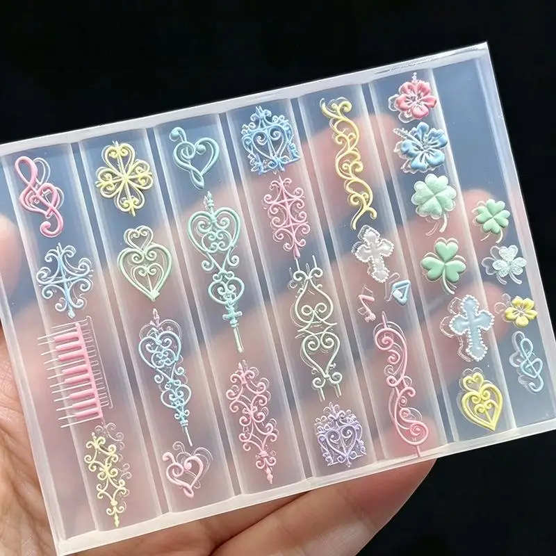 Vintage Window Lattice Vine Cross Y2K Piano Key Nail Silicone Mold DIY Nail Art Embossed Decoration Charms