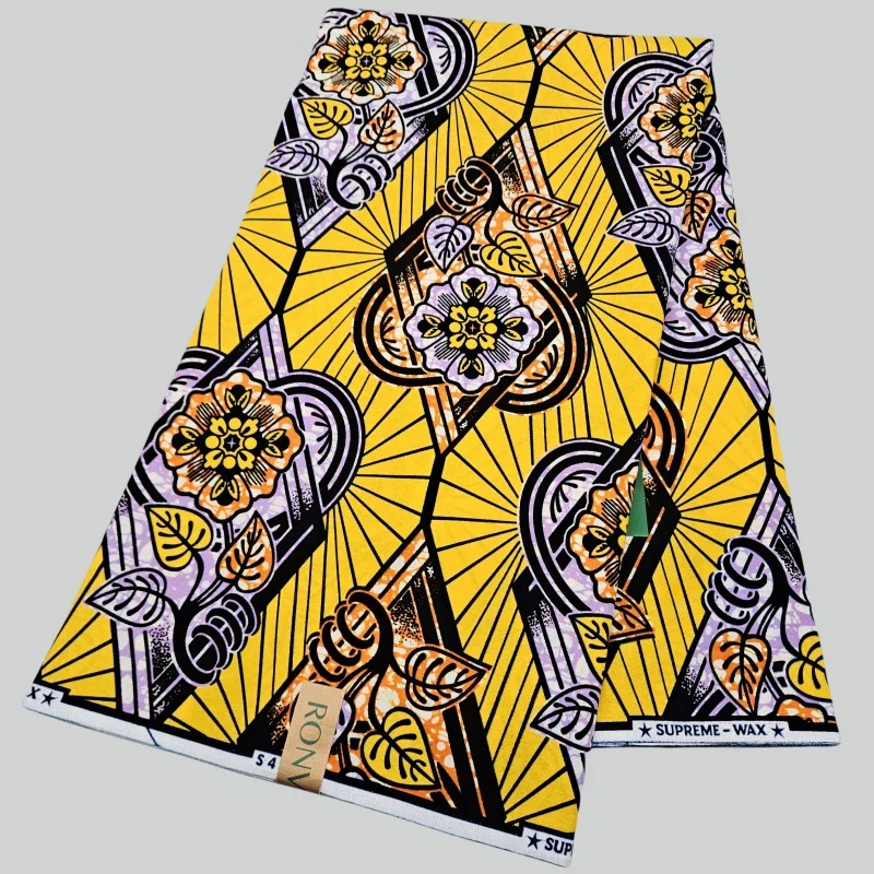 

6 ярдов длинная желтая хлопковая восковая ткань в африканском стиле с цветочным принтом для шитья своими руками, платье, диван, занавеска, скатерть шириной 120 см R2808