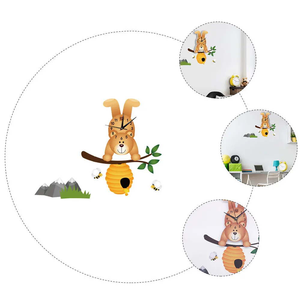 

1Pcs Bear Wall Clock Lovely Simple Cartoon Animal Design Hanging Clock for Kids Room Living Room Decorative Wall Decor