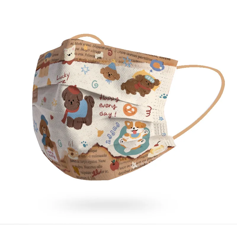 Cute Cartoon Print Adult Mask Puppy Kitten Patterns for Dust-proof and Protection Mask Decoration Wholesale 10 Pieces Set