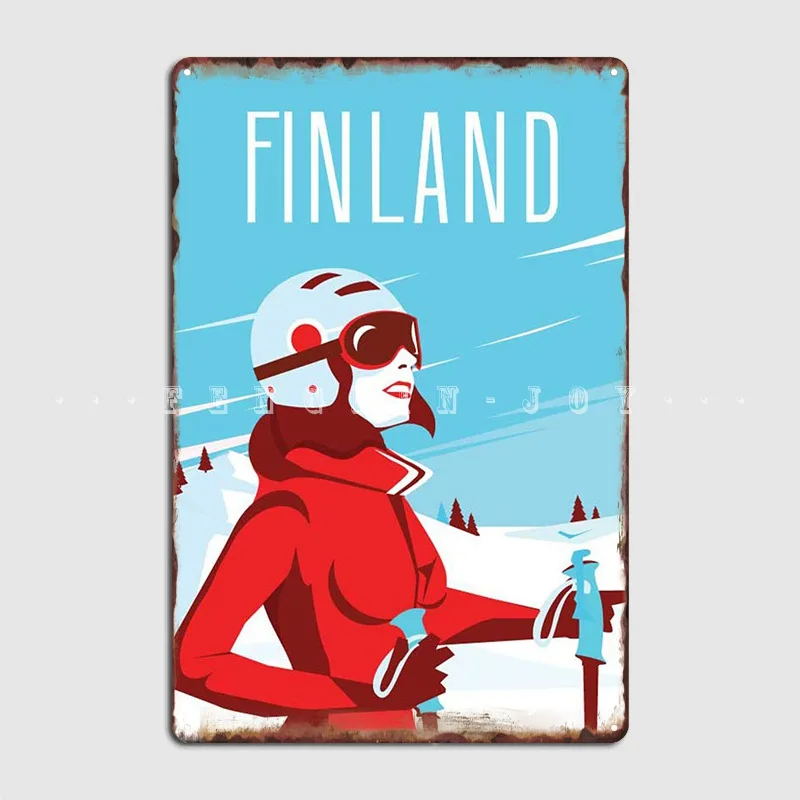 Finland Ski Travel Poster Poster Metal Plaque Cinema Kitchen Living Room Garage Decoration Create Tin Sign Poster