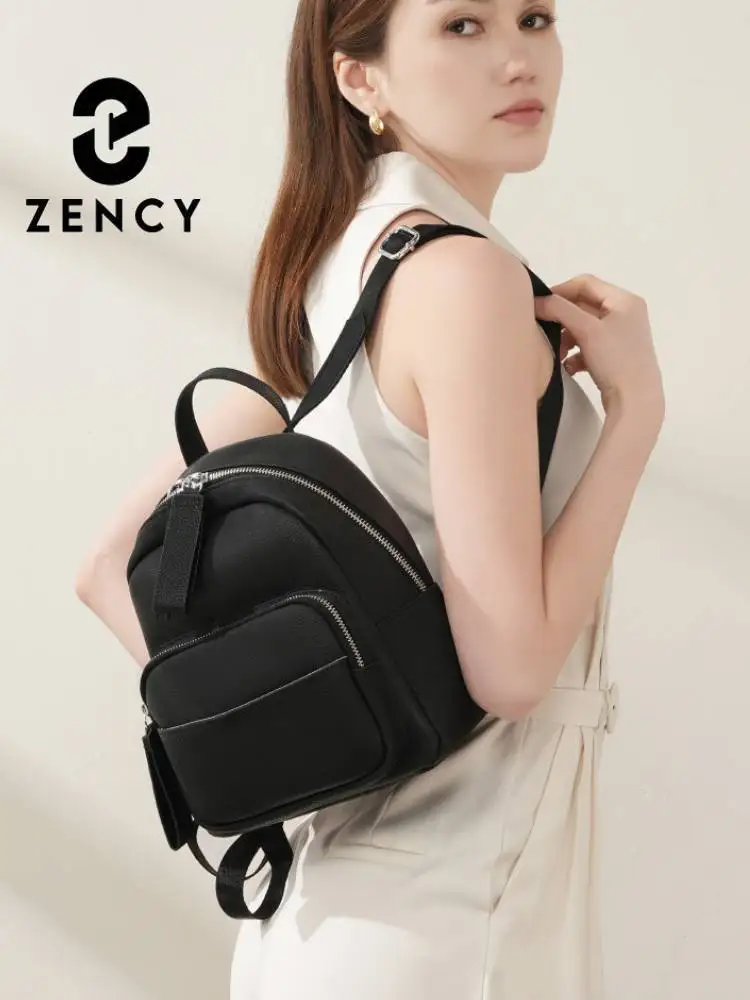 Zency Fashion Casual Daypack Women's Small Backpack Genuine Leather Multi-pocket Roomy Satchels for Girls College Bag