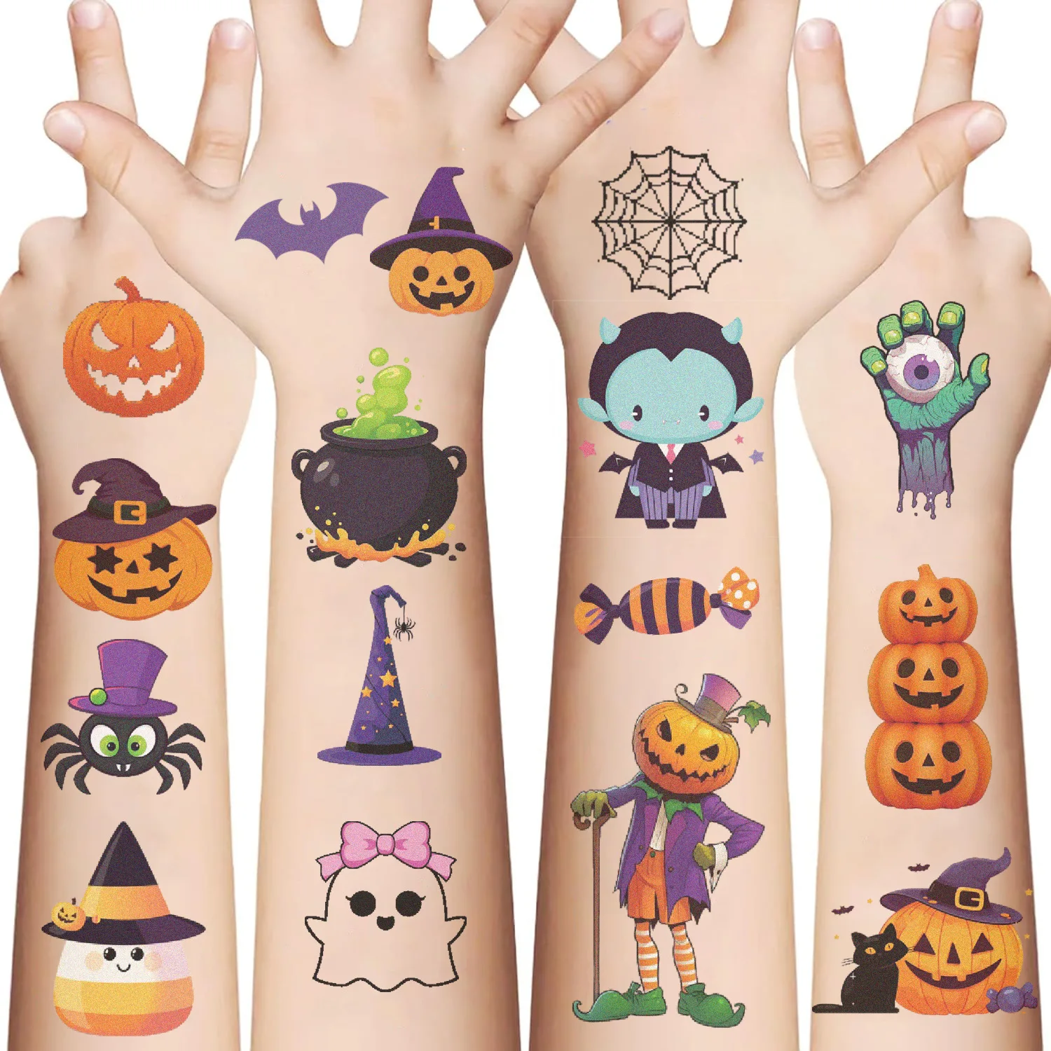 10Pcs Halloween Tattoo Stickers Horror Lips Bat Pumpkin Candy Tattoos Temporary Sticker Waterproof Funny For Kids Boys Gift Toys