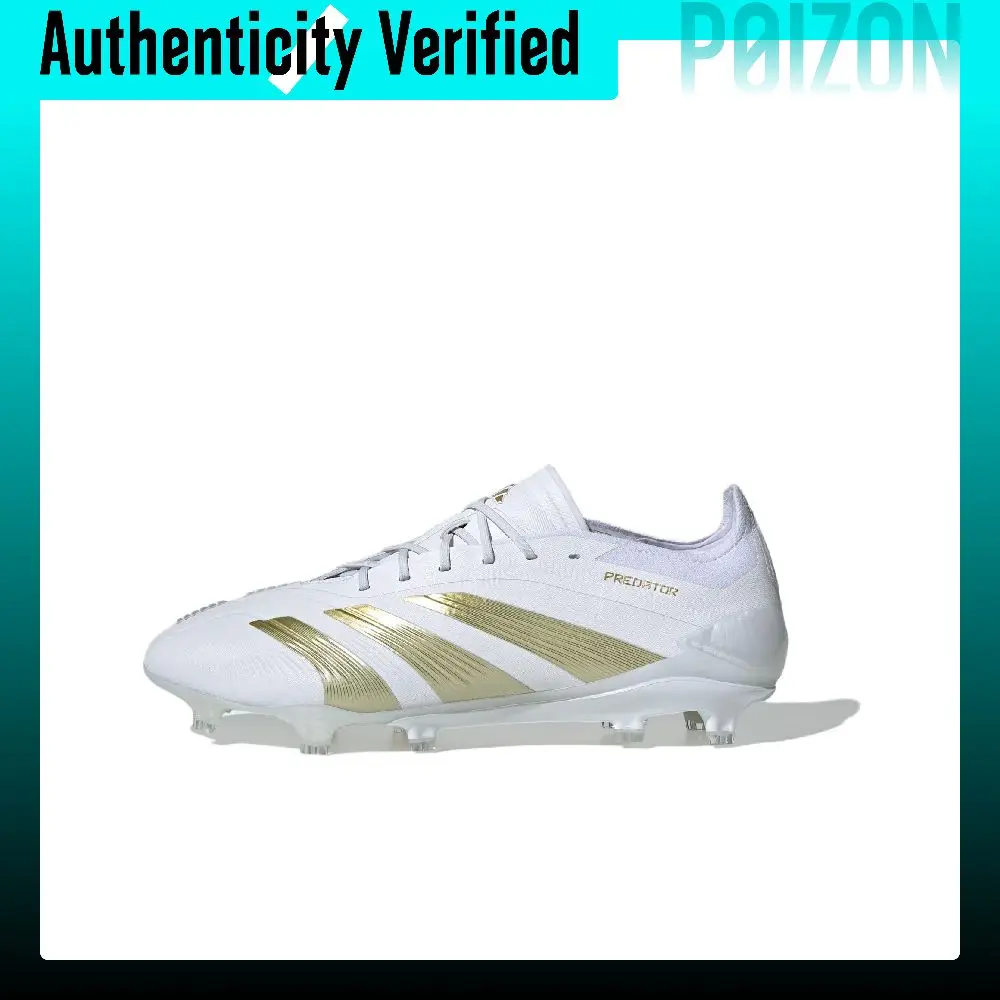 Adidas PREDATOR ELITE FG Firm Ground Slip Resistant Abrasion Resistant Coverage Support Soccer Shoes Unisex White Gold IG4009