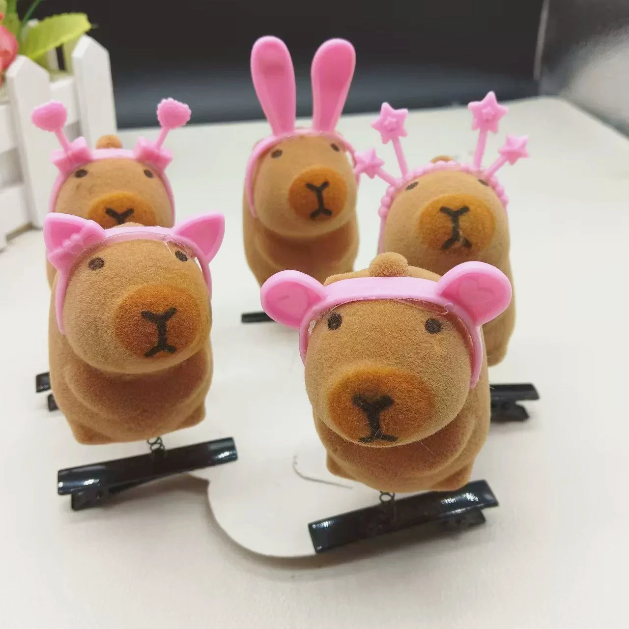 10pcs Kawaii Hair Clip Fashion Children Bow Rose 3d Capybara Animal Plush Hairpin Funny Style Duckbill Clips Headdress Gifts