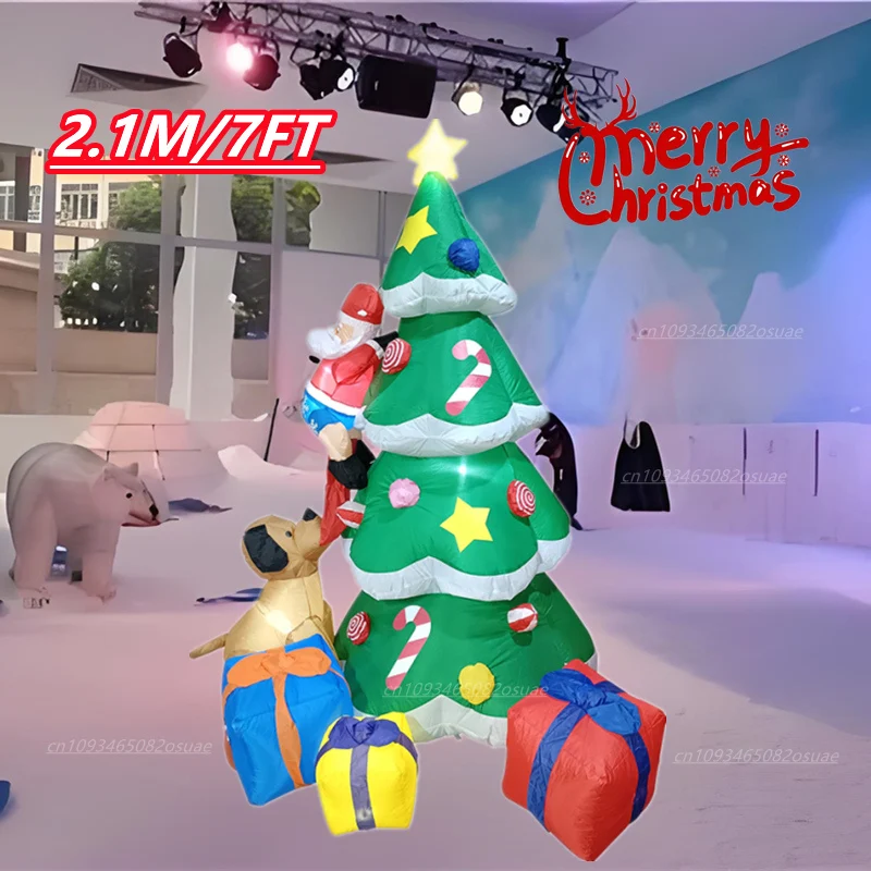 

2,1 м/7 футов Рождественские надувные укусы собаки старик Рождественская елка Встроенные светодиодные фонари Открытый Крытый вечерние украшения Двор Веселые игрушки