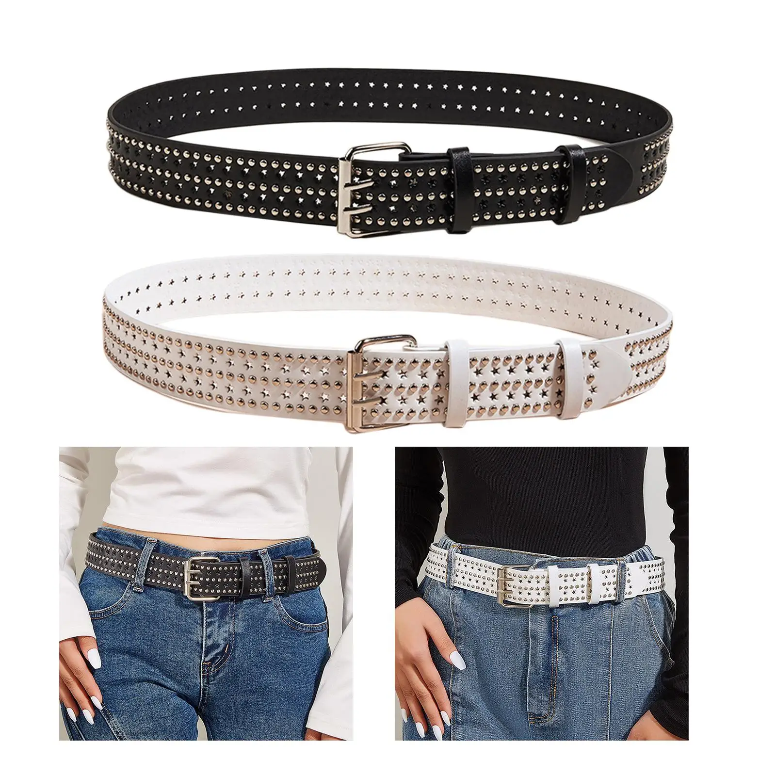 

Fashion Men Rivet Belt PU Leather Waistbelt Casual Punk Ladies Cool Boy Girl