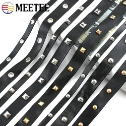 2/4/10Meters Meetee PU Leather Rope Ribbons Rivet Punk Eyelets Band DIY Bracelet Sewing Clothing Bags Strap Material Accessories