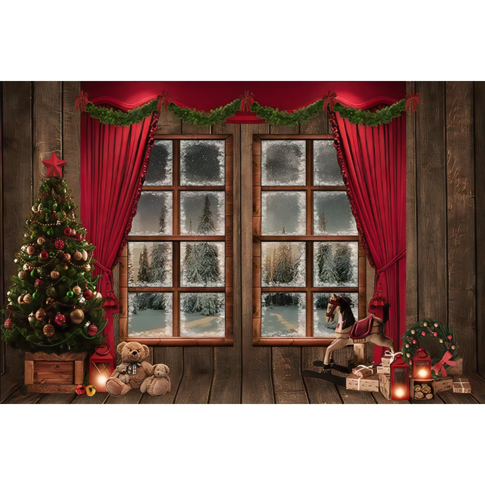 Christmas Background Photography Xmas Tree Window Fireplace Family Party Decor Banner Baby Portrait Photocall Backdrop