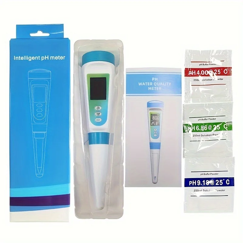 Portable Soil, Water, Dough, and Cosmetic pH Tester, with LCD Display High Precision pH Meter, 0-14 pH Range, Battery Powered,