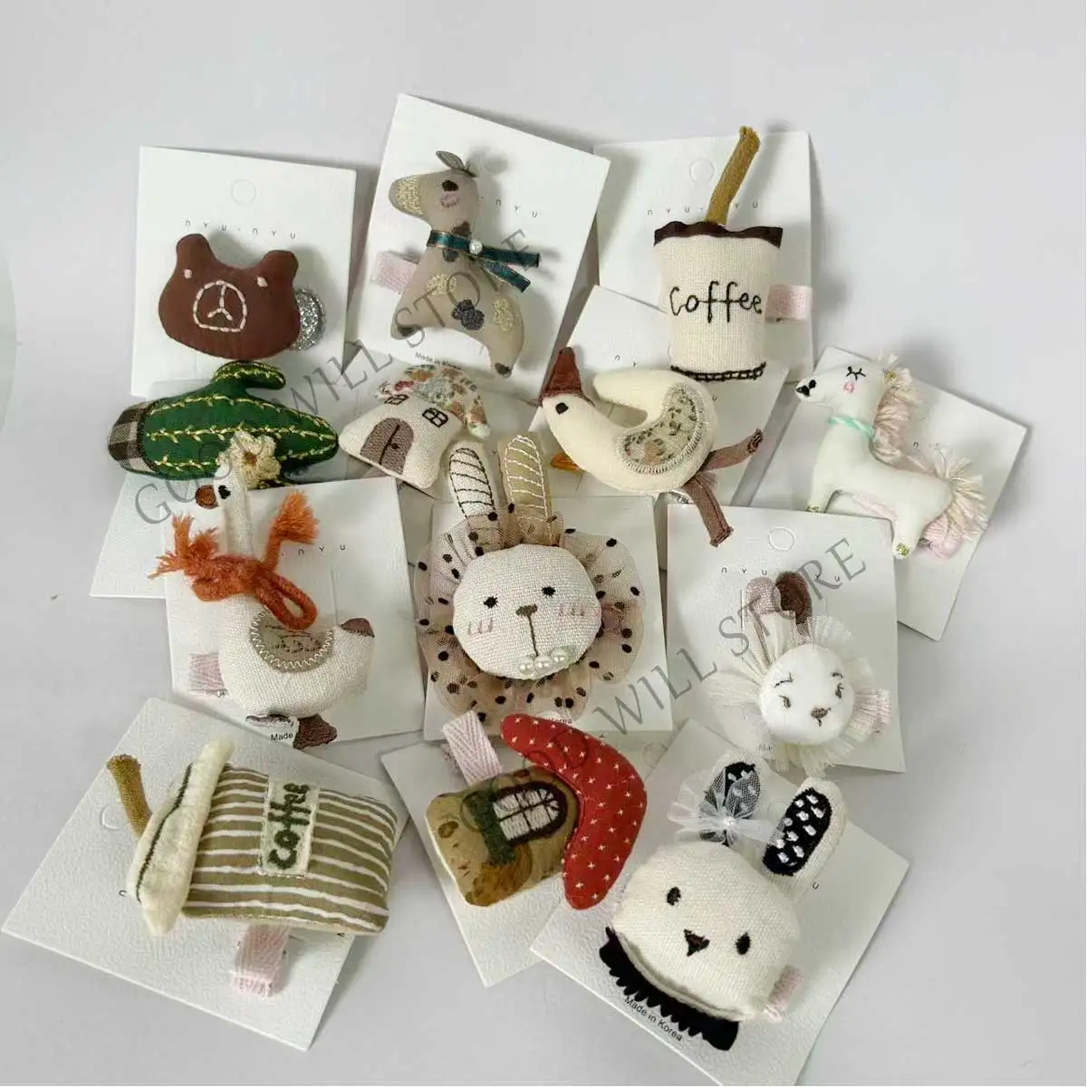 1/2pcs Cartoon Fabric Animal Hairpin,Cute Bear/Goose/Rabbit/Horse Hair Clip for Girls,Birthday Gift,Cactus Hair Accessories