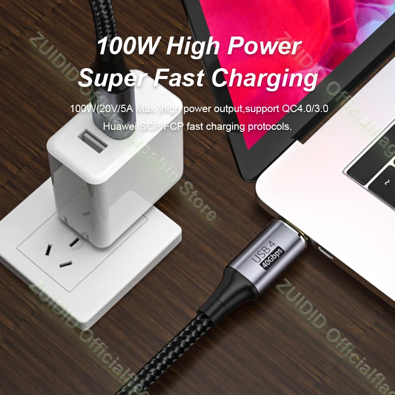 Elbow USB4.0 Thunderbolt 3 40Gbps Data Cable USB C to Type C 8K@60Hz Video Cable PD 100W 5A Fast Charging Cable For Macbook Pro