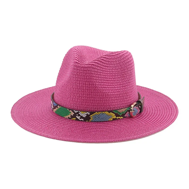Hats for Women Summer Straw Hats Solid Khaki Beige Belt Snake Pattern Casual Sun Protection Beach Panamas Green Blue Sun Hats