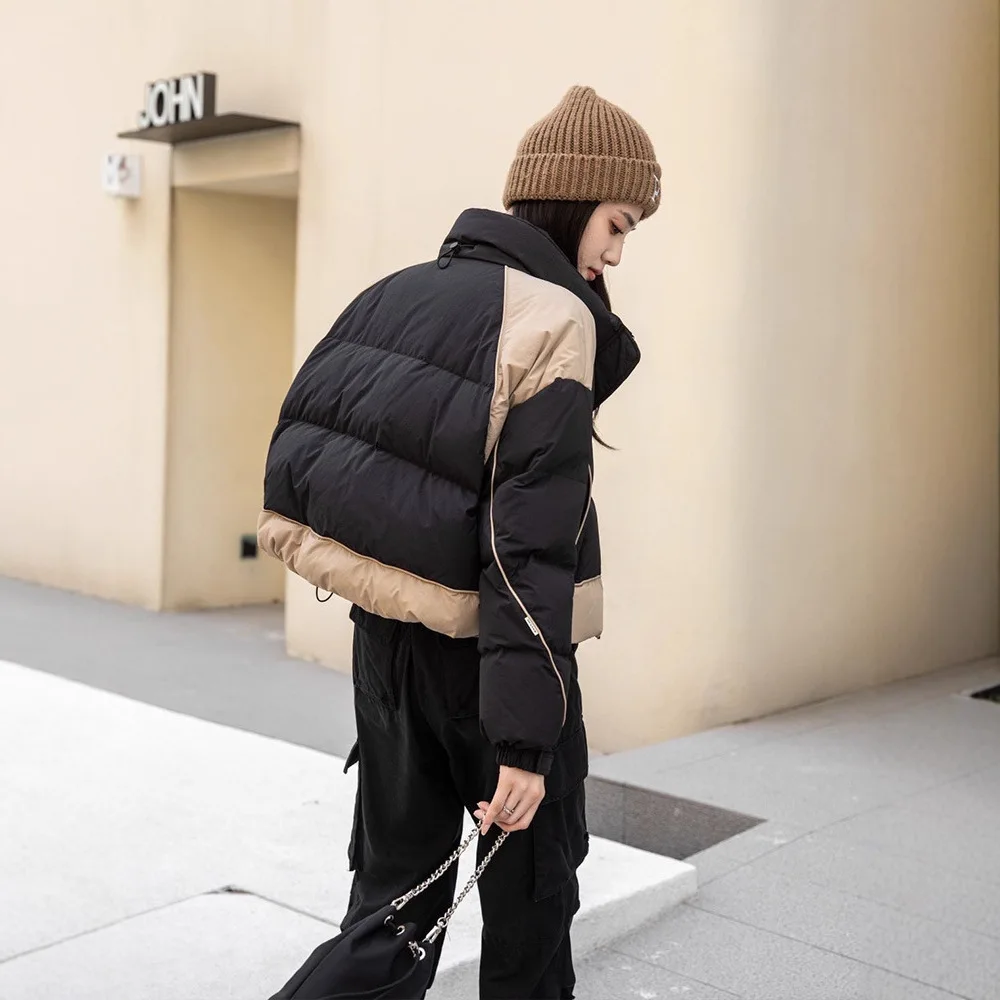 เสื้อแจ็คเก็ตขนเป็ดสีแฟชั่น ดีไซน์ทันสมัย ช่วยให้ดูอ่อนวัย ทรงสั้น หนา บุขนเป็ดขาว 90% ทรงหลวม อุ่นสบาย