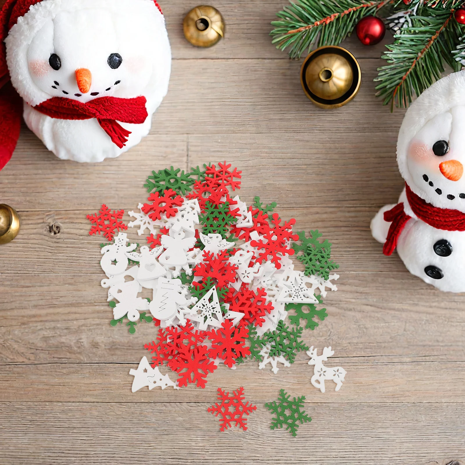 

100Pcs Unfinished Wood Snowflakes Christmas Tree Ornaments DIY Crafts Farmhouse Holiday Decorations Xmas Party Hanging Accents