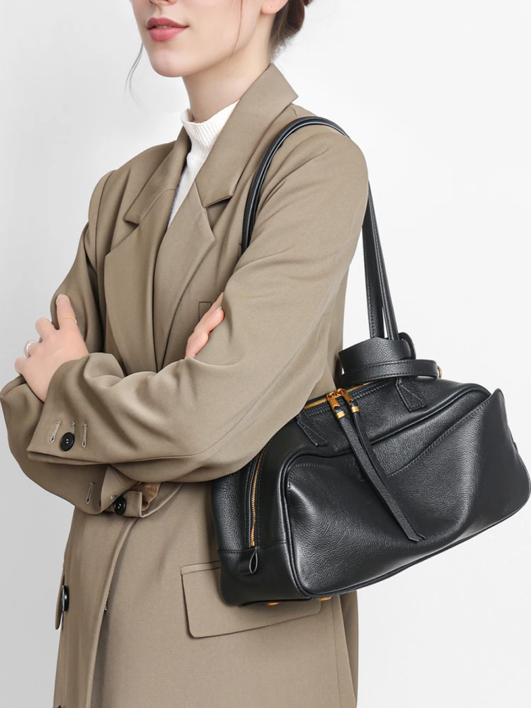 

New Women's Bag Genuine Leather Luxury Designer Women Shoulder Bag Soft Cowhide Handbags Fashion High Quality Baguette Bags