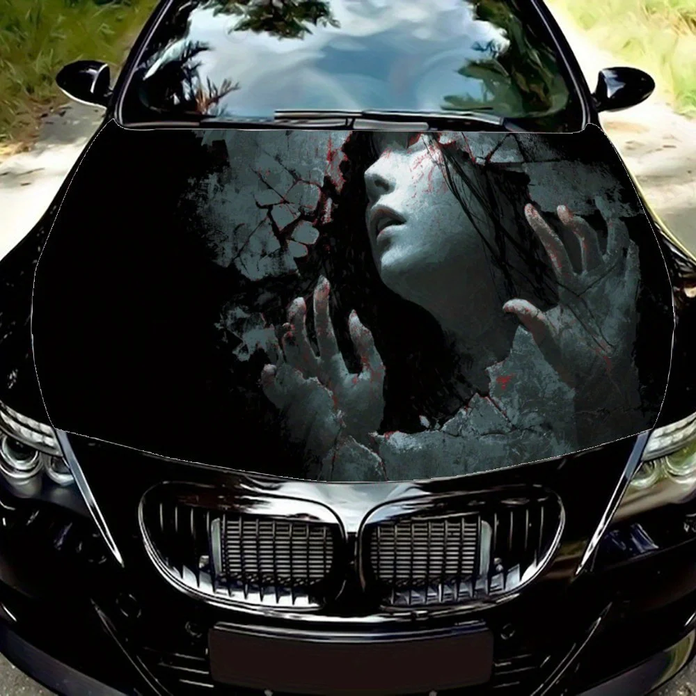 

Eerie Ghost Breaking Wall Decal stickers for car hoods, stickers for decorating car covers, and vinyl wraps suitable for cars, S