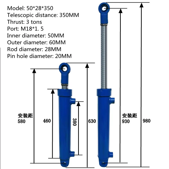 3 ton hydraulic cylinder bore 50 hydraulic cylinder two-way lift cylinder accessories