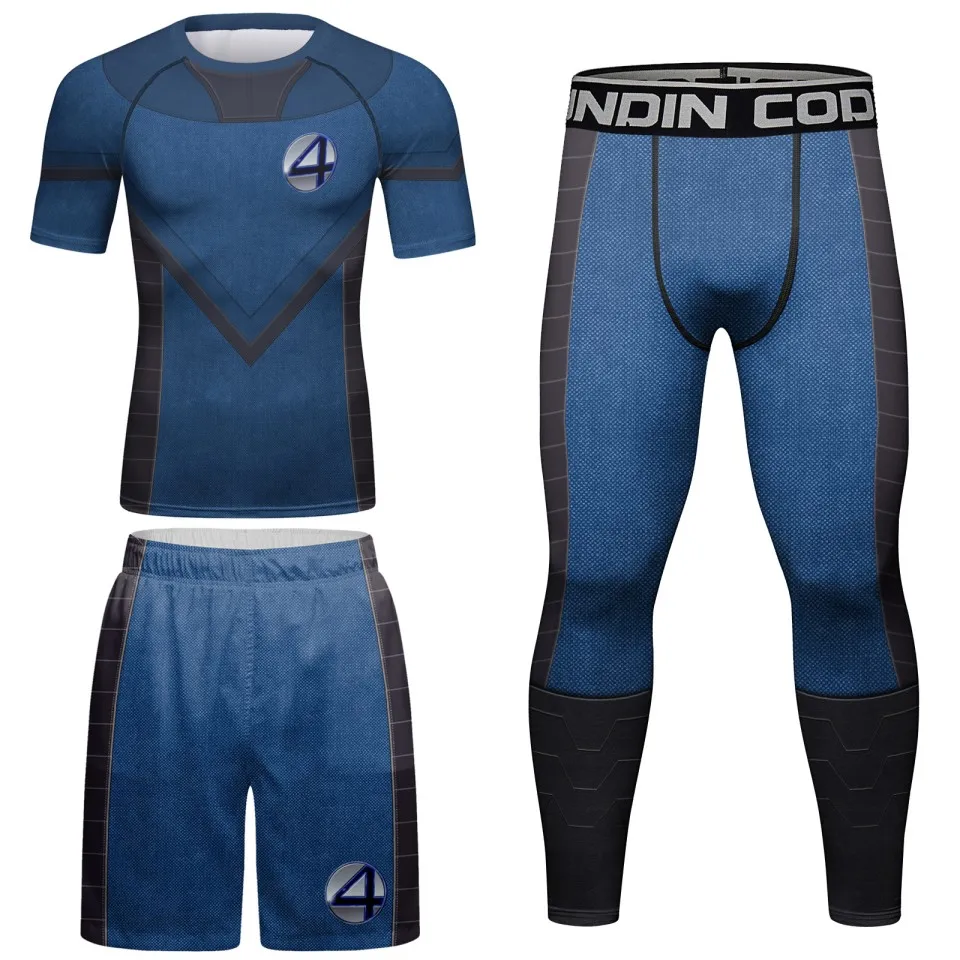 Rashguard męski zestaw odzieży sportowej kompresyjnej Bjj odzież sportowa do biegania rajstopy do biegania dres spodenki MMA T-Shirt legginsy treningowe — zdjęcie 3