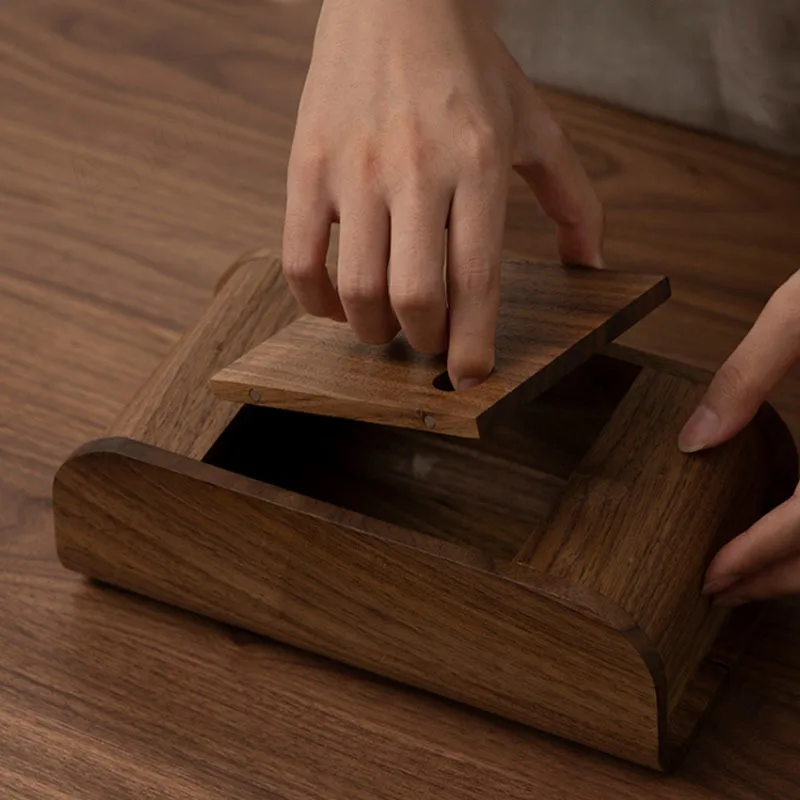 Handmade Black Walnut Tissue Box Modern Art Western Restaurant Napkin Organizer Living Room Tabletop Ornaments Home Decoration