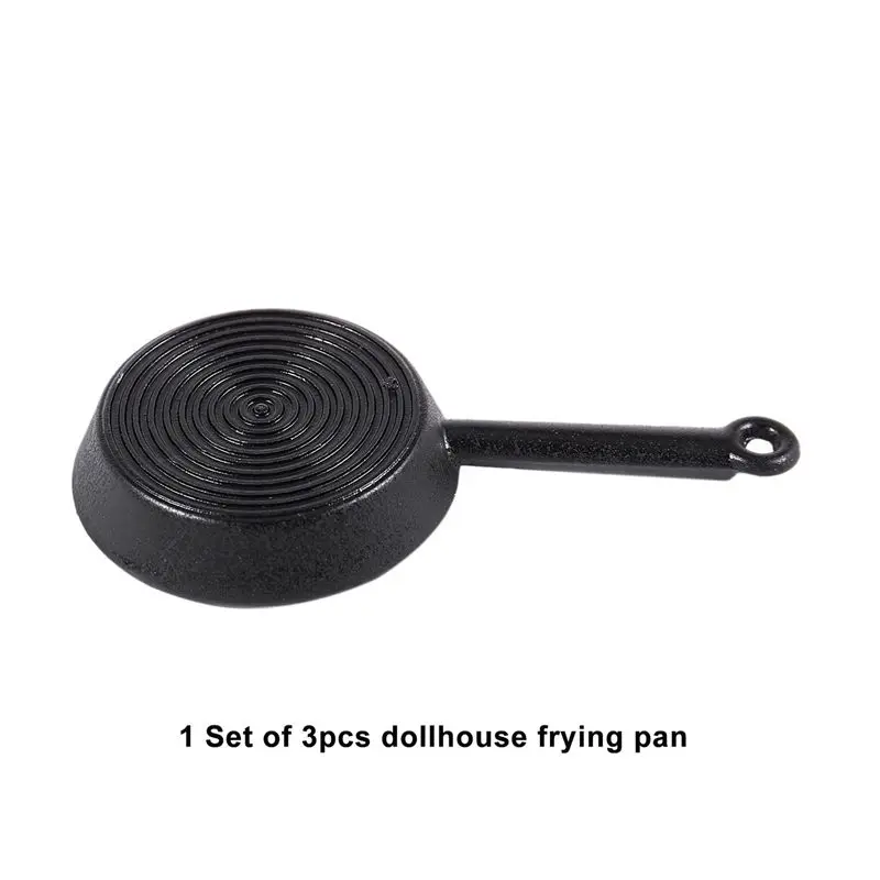 B05C-1/12 schaal 9-delig poppenhuis miniatuur metalen koekenpannen kookpot kookgerei keukenaccessoire zwart