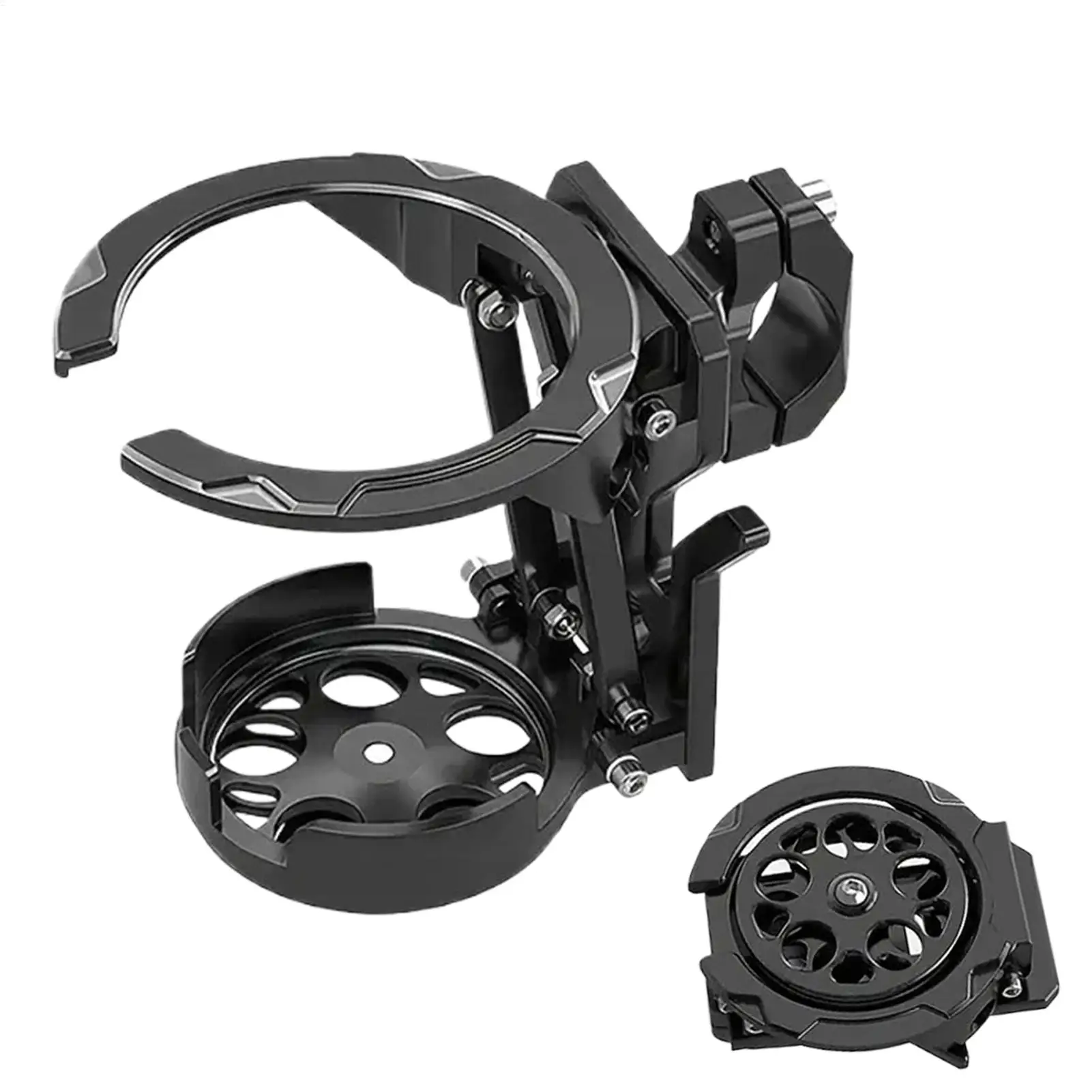 Universal Foldable Bike Bottle Holder with Anti Drop Rotating Base Adjustable Motorcycle Bicycle Cup Holder and Removable Clamp