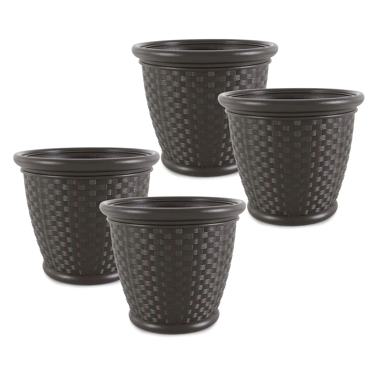 

4 Pack Sonora 18 Inch Lightweight Durable Plastic Wicker Decorative Flower Planter Pot for Yard, Garden, Indoor or, Customized