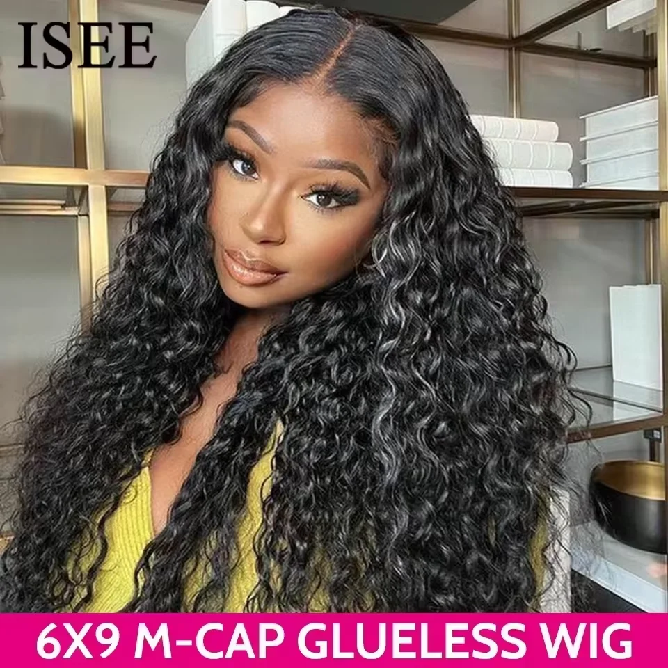 Water Wave Lace Front Wig Wear And Go Pre Bleached Knots 6x9 Curly Glueless Wig Human Hair Pre Cut PrePlucked ISEE Hair Wig