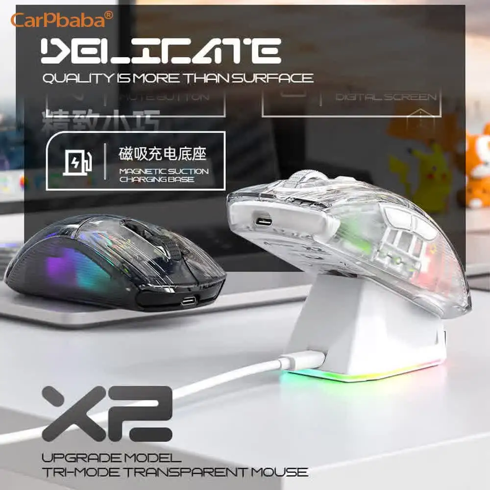 

Игровая мышь AttackShark T3X2PRO с индикатором заряда батареи, эргономичным дизайном, прозрачным корпусом, магнитным креплением и Bluetooth, перезаряжаемая